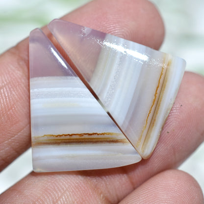 Fancy Shaped Grey Banded Agate Gemstone Pair - Natural Matched Earrings Pair for Jewelry