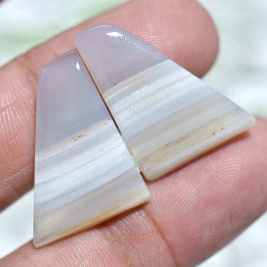 Premium Grey Banded Agate Fancy Shaped Pair – Natural Stones for Unique Jewelry