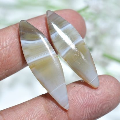 Navette Cut Grey Banded Agate Gemstones Pair –  Wholesale Smooth Cabochon for Custom Jewelry Designs