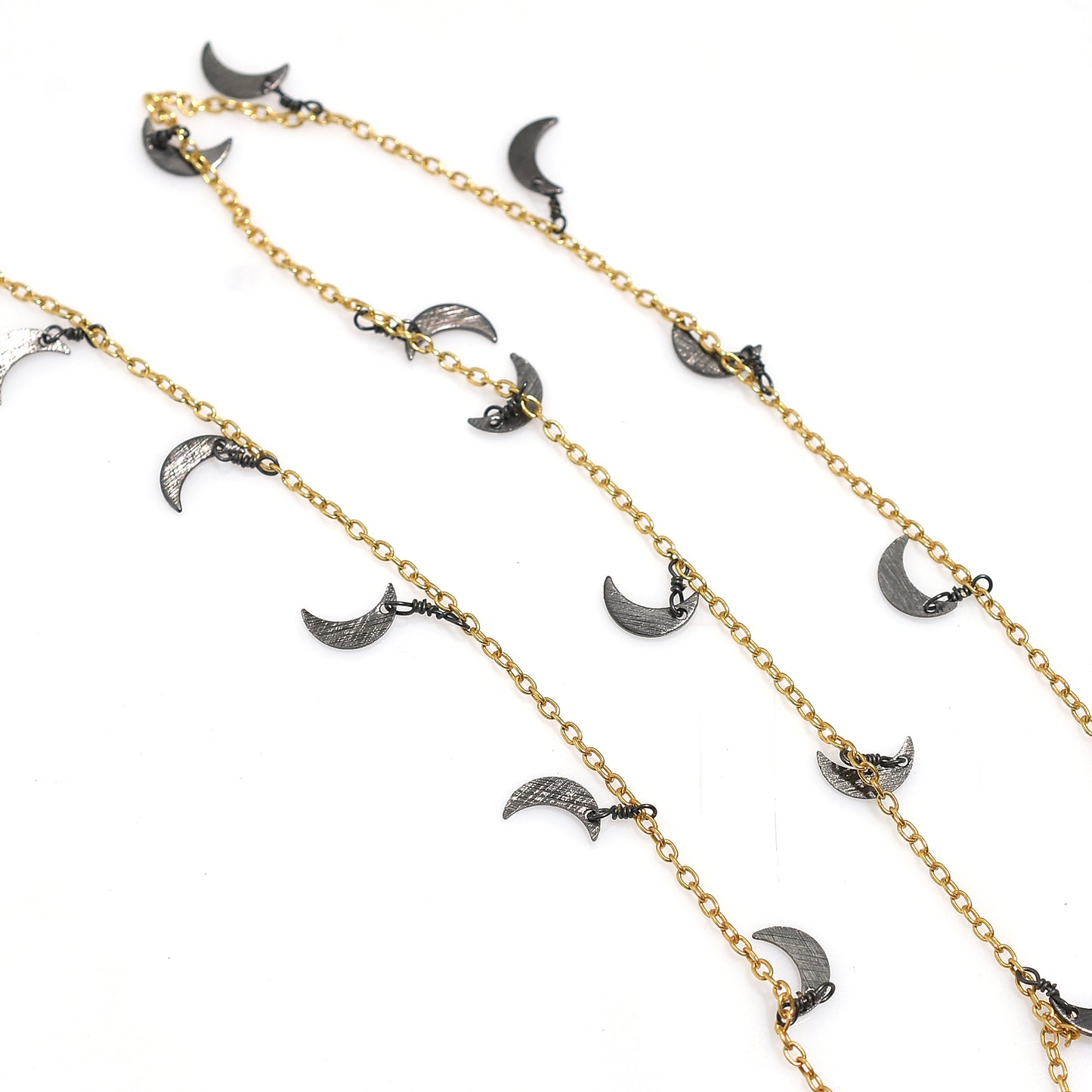 Oxidise Black Half Moon Charm Chains - Golden Starry Sky Rosary Lot For Necklace Jewelry