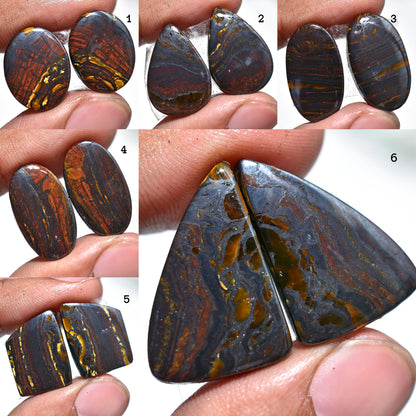 Natural Iron Tiger Eye Pair Cabochon