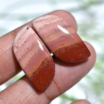 Striped Jasper Gemstone Pair – Natural Pink and Brick Tones for Statement Earrings