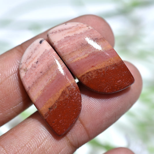 Striped Jasper Gemstone Pair – Natural Pink and Brick Tones for Statement Earrings