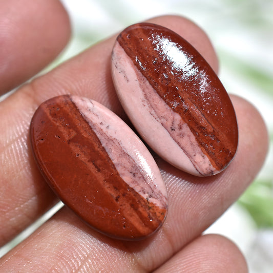 Natural Jasper Gemstone Pair – Rustic Warm Tones for Jewelry Creations