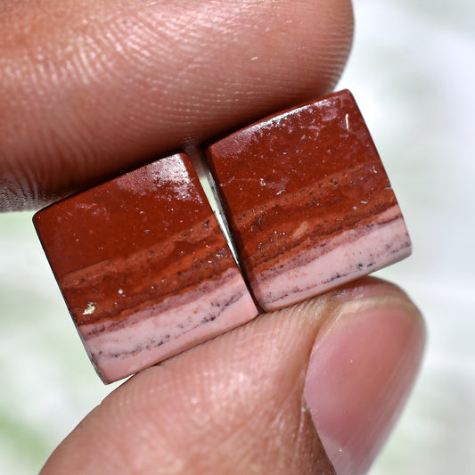 Designer Jasper Gemstone Pair – Warm-Toned Polished Matched Pair for Handmade Jewelry