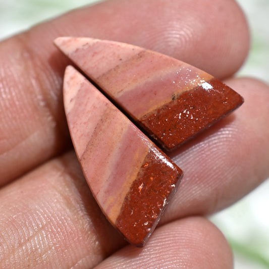 Layered Jasper Gemstone Pair – Rich Red & Rose Bands for Jewelry Designers