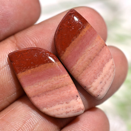 Pink & Rust Banded Jasper Pair – Wholesale Natural Gemstones for Earrings