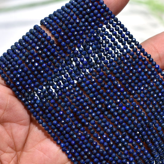Natural Blue Lapis Lazuli Micro Faceted Round Beads – 12.5 Inch Wholesale Gemstone Strand For DIY Jewelry