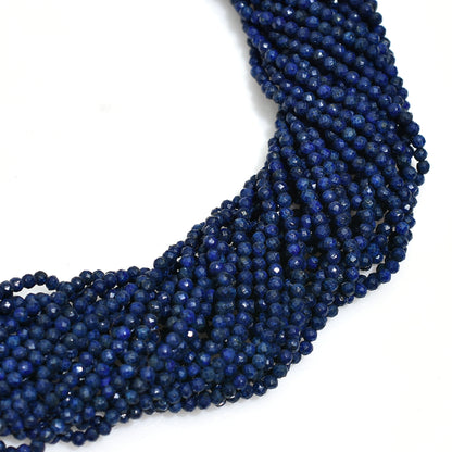 Natural Blue Lapis Lazuli Micro Faceted Round Beads – 12.5 Inch Wholesale Gemstone Strand For DIY Jewelry