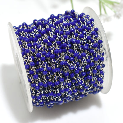 Deep Blue Lapis Lazuli Silver Rosary Chain-Wholesale Lot Linking Connecter Stone Beads Strand