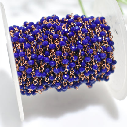 Wholesale Lapis Lazuli Rose Gold Plating Rosary Chain-Handmade Gemstone Linking Beaded Strands For Supplies