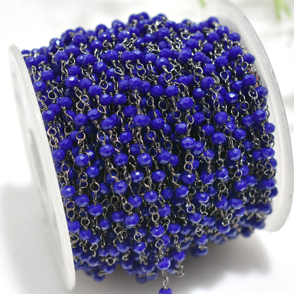 Elegant Lapis Lazuli Black Metal Plating Rosary Chain-Wholesale Gemstone Linking Beaded Strands