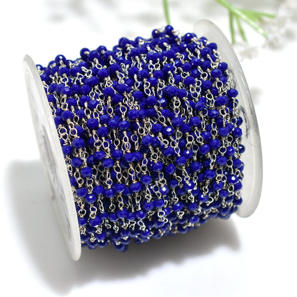 Deep Blue Lapis Lazuli Silver Rosary Chain-Wholesale Lot Linking Connecter Stone Beads Strand