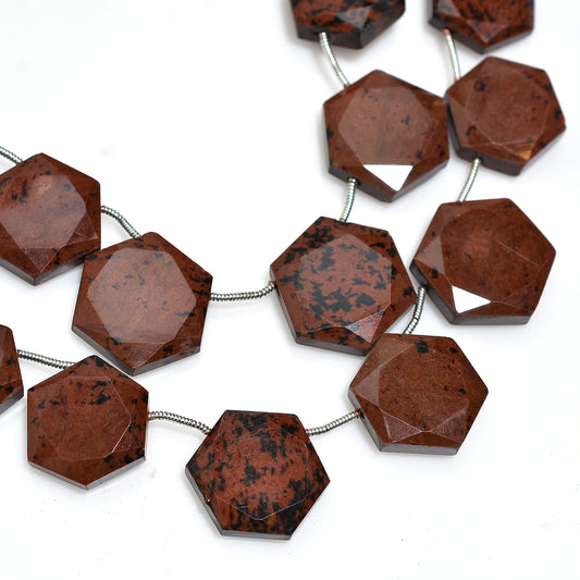 Natural Mahogany Jasper Hexagon Faceted Beads – 8 Inch Wholesale Gemstone Strand For Crafts