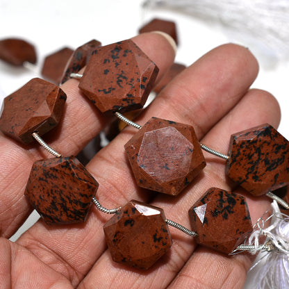 Natural Mahogany Jasper Hexagon Faceted Beads – 8 Inch Wholesale Gemstone Strand For Crafts