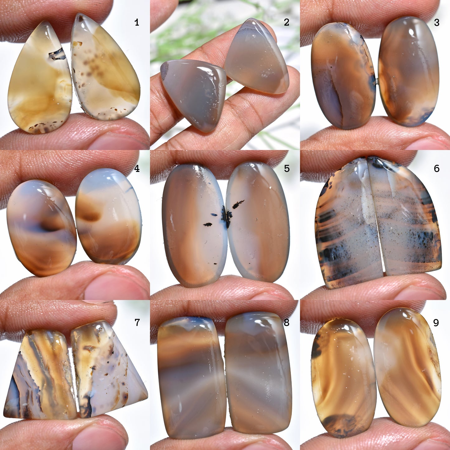 Natural Montana Agate Pair - Wholesale Flat Back Cabochons