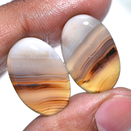 Natural Earth-Tone Montana Agate Pair – Smooth Polished Earring Gemstones Set