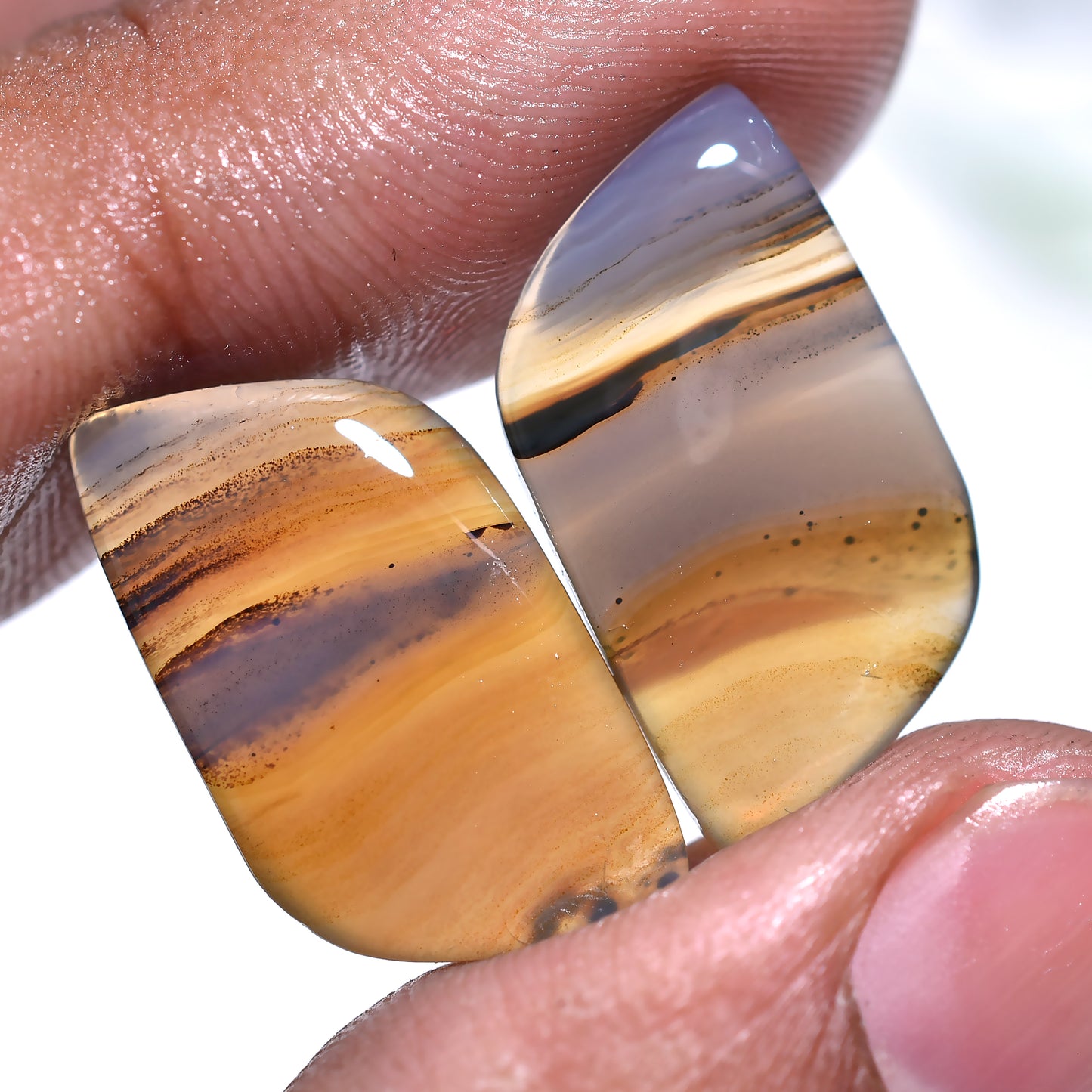 Natural Earth-Tone Montana Agate Set– Wholeasale Gemstone Pair Smooth Polished Earring