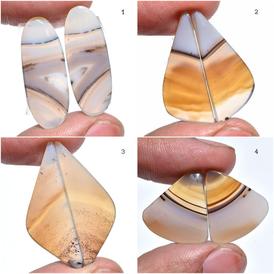 Natural Montana Agate Pair - Agate Cabochon Loose Gemstone for Craft Gifts
