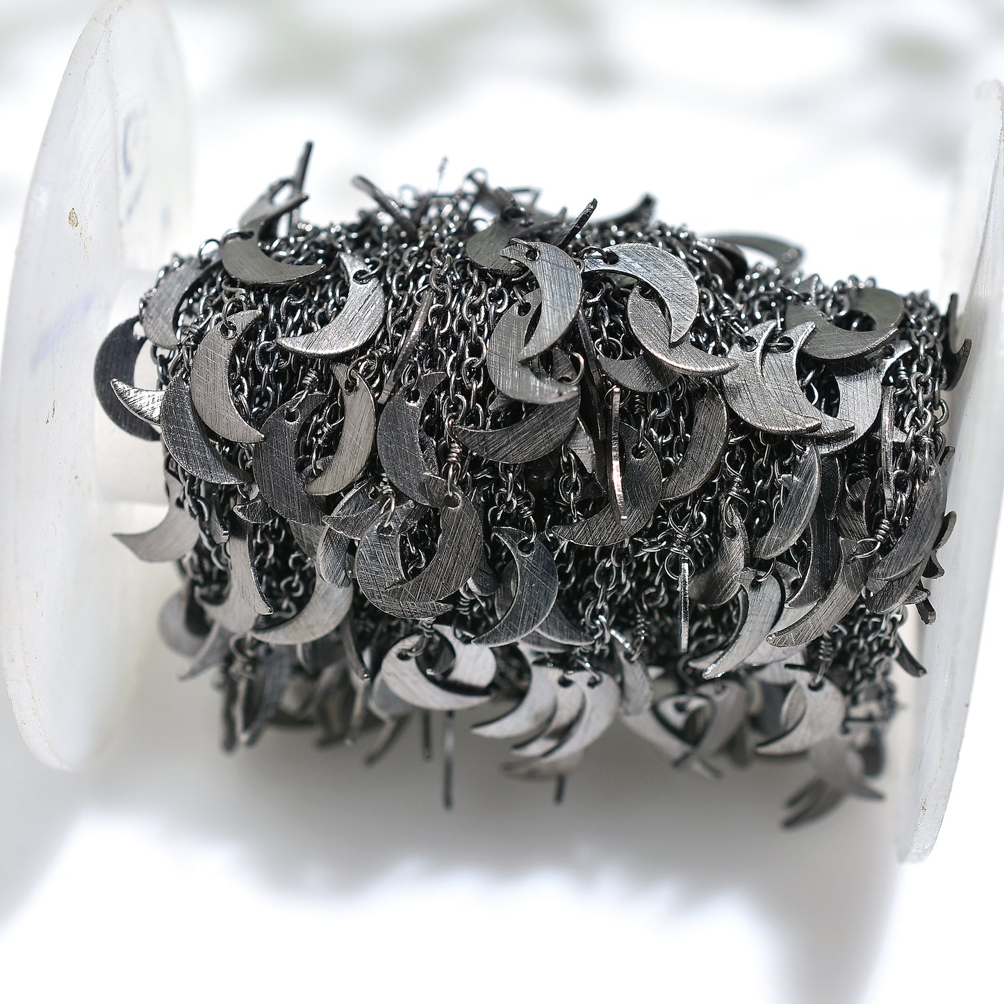 Dark Elegance Half Moon Rosary – Wholesale Black Plated Crescent Drop Chain Jewelry Craft Roll