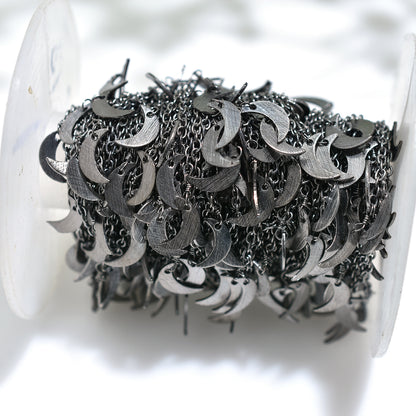 Dark Elegance Half Moon Rosary – Wholesale Black Plated Crescent Drop Chain Jewelry Craft Roll