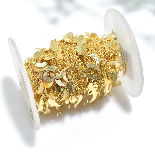 Golden Glow Crescent Half Moon Rosary Chain – Wholesale Charm Dangles for Handmade Designs