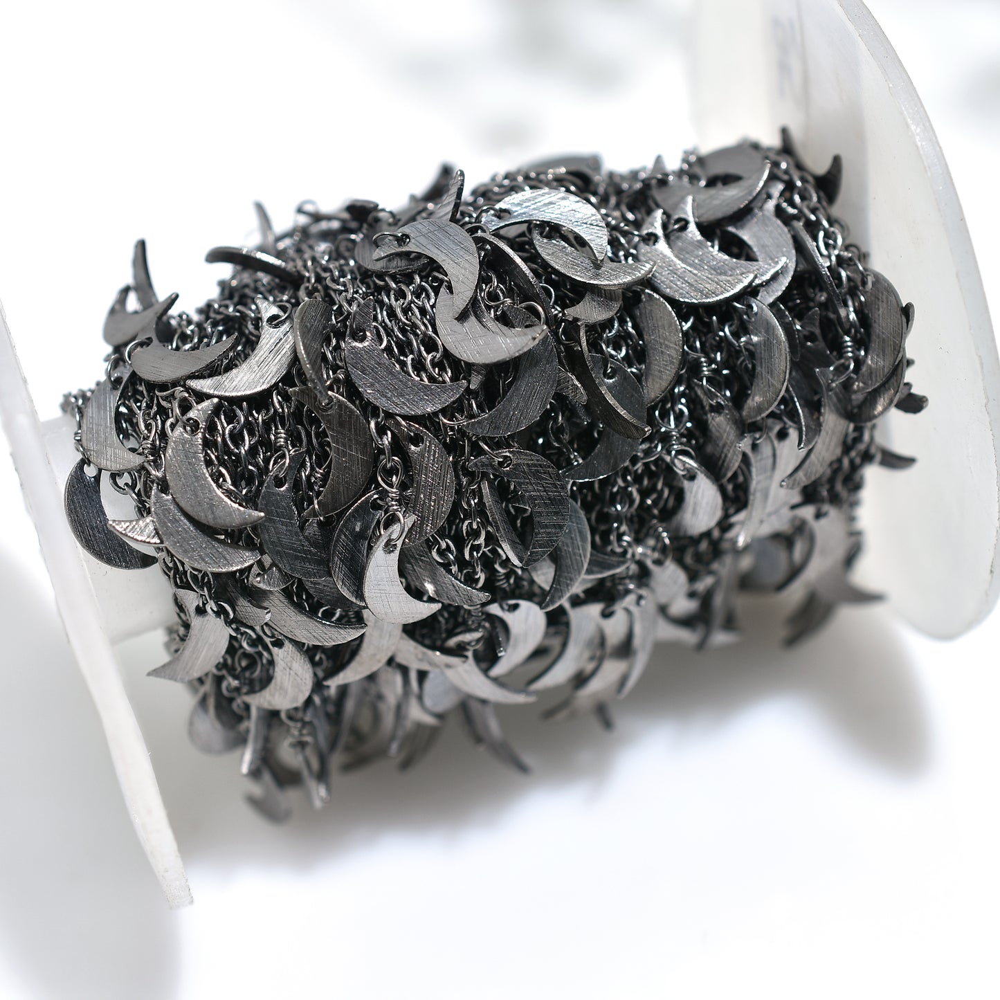 Dark Elegance Half Moon Rosary – Wholesale Black Plated Crescent Drop Chain Jewelry Craft Roll