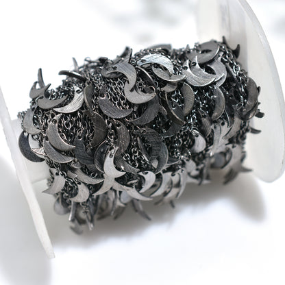 Dark Elegance Half Moon Rosary – Wholesale Black Plated Crescent Drop Chain Jewelry Craft Roll