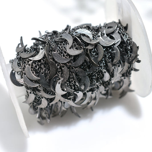 Dark Elegance Half Moon Rosary – Wholesale Black Plated Crescent Drop Chain Jewelry Craft Roll