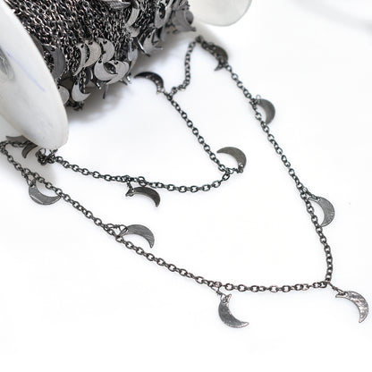 Dark Elegance Half Moon Rosary – Wholesale Black Plated Crescent Drop Chain Jewelry Craft Roll