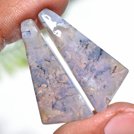 Nature Textured Moss Agate Set - Wholesale Fancy Matching Gemstone Pair for Jewelry (10x24x2mm,/37ct)