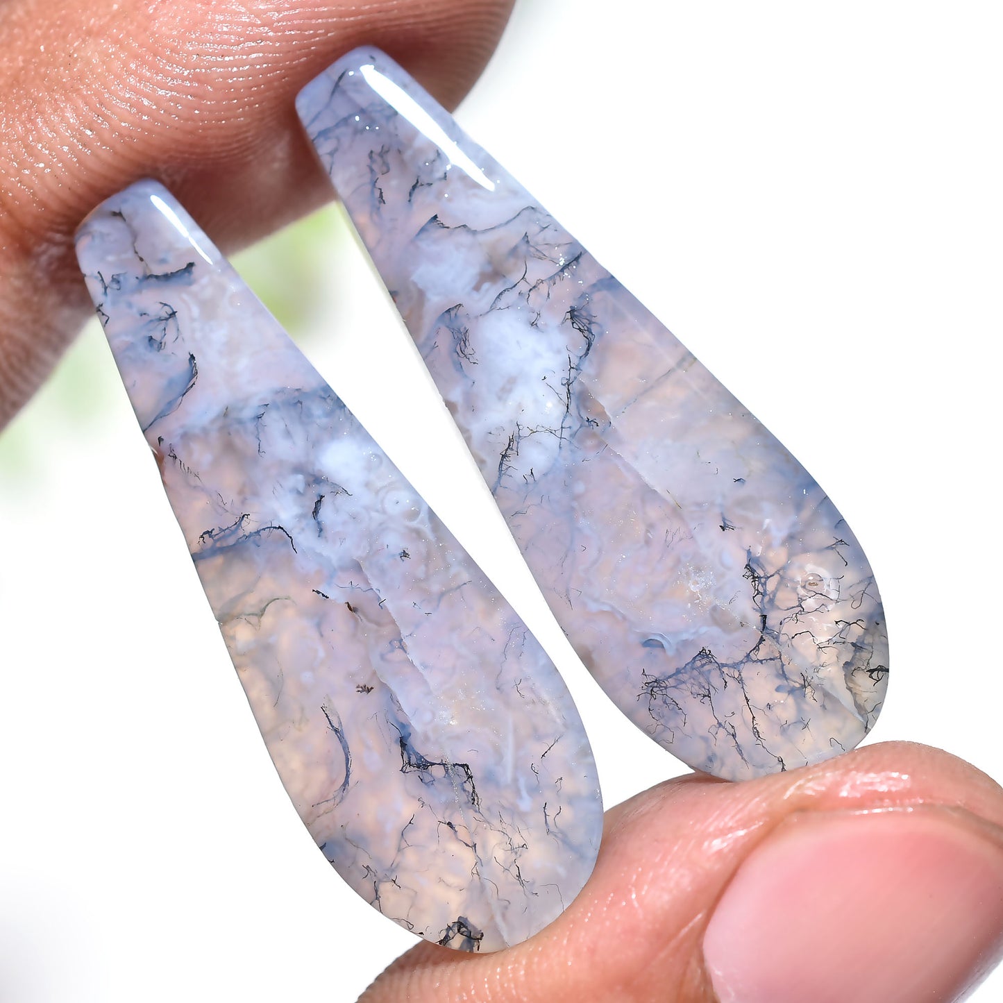 Stunning Moss Agate Matched Pair Gemstone –  Green Earth-Toned Stones for Custom Jewelry Creations(12x32x3mm,/26ct)