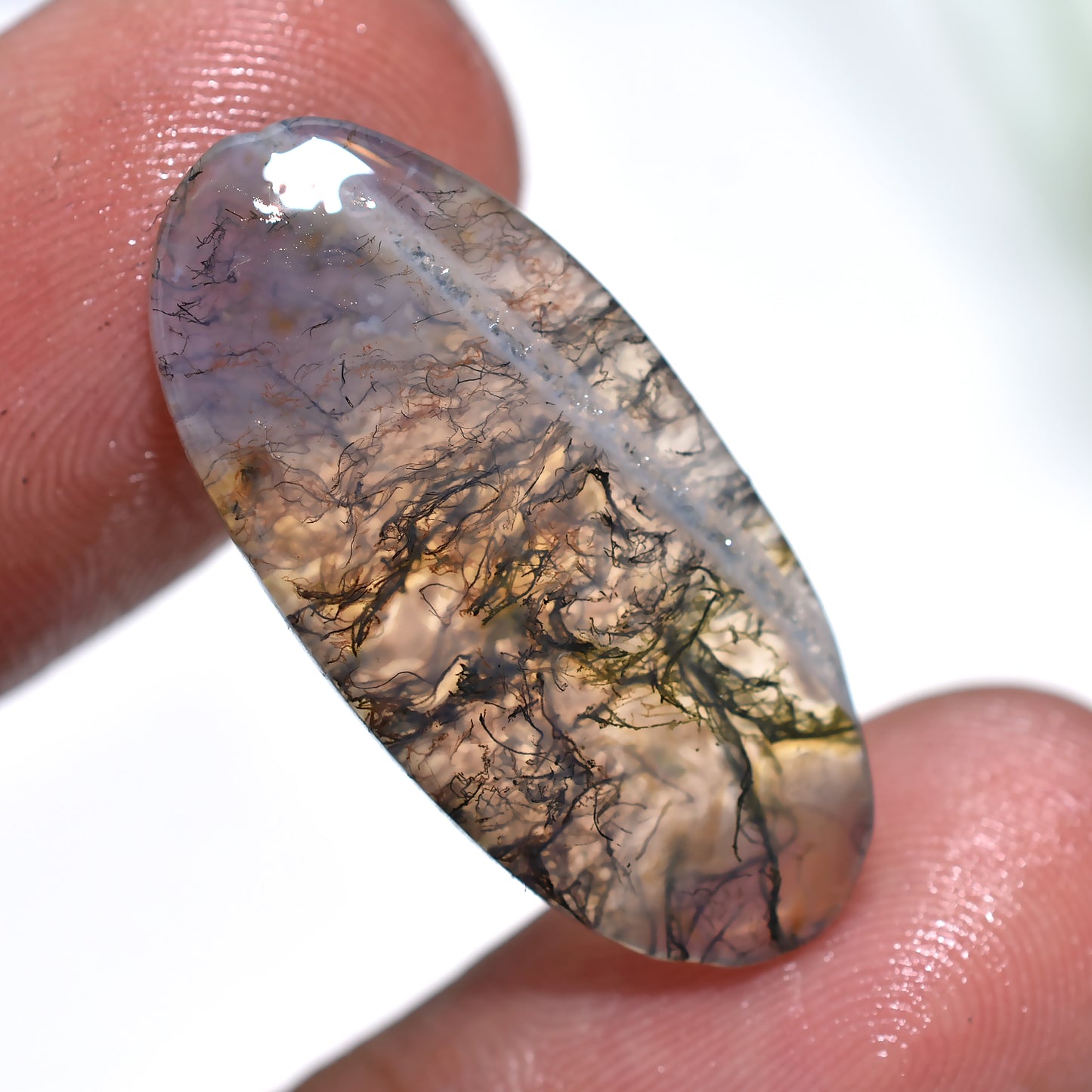 Natural Oval Shaped Moss Agate Cabochon – Botanical-Inspired Gemstone for Designers