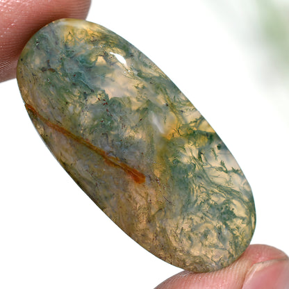 Landscape Moss Agate Oval Cabochon – Natural Gemstone for Jewelry Crafting( 7x37x3mm,/28ct)