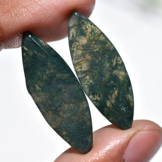 Verdant Veins Moss Agate Pair – Nature-Inspired Matched Gemstone Pair For Jewelry