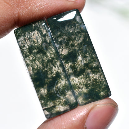 Leafy Lace Moss Agate Gemstone Pair –  Wholesale Hand-Polished Rectangle Stone Set for Earrings
