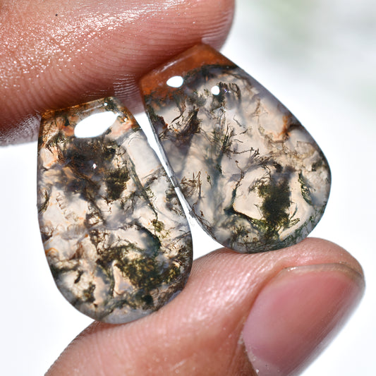 Nature Textured Moss Agate Set - Wholesale Matched Gemstone Pair for Jewelry