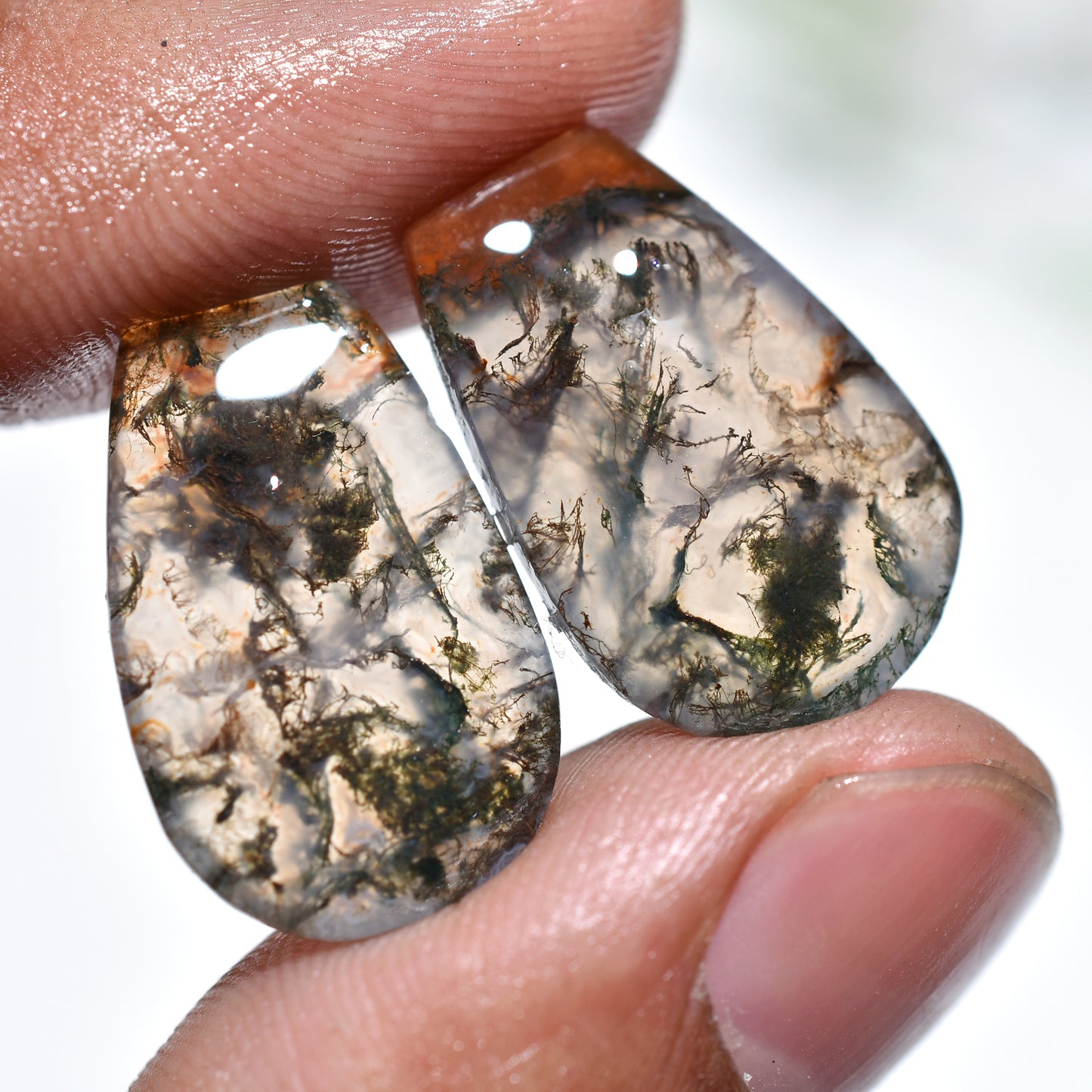 Nature Textured Moss Agate Set - Wholesale Matched Gemstone Pair for Jewelry
