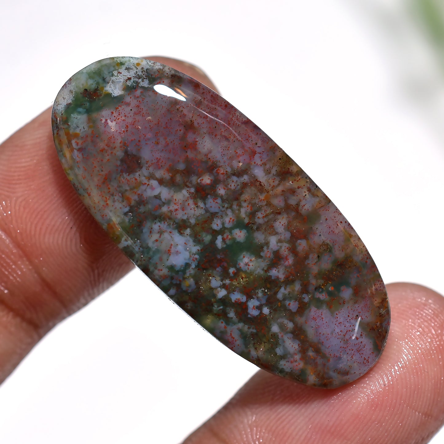 Elegant Moss Agate Oval Cabochon – Handcrafted Gemstone for Creative Jewelry (15x35x3mm,/22ct)