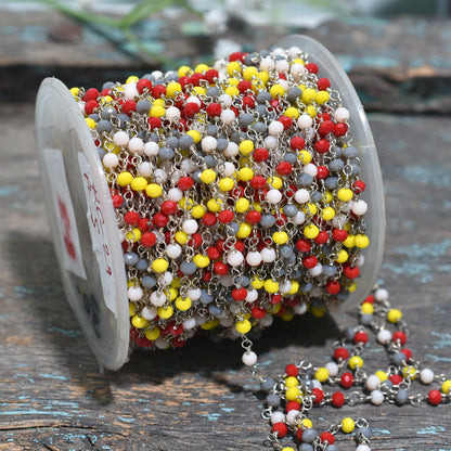 Spectrum Multi-Color Hydro Faceted Beaded Rosary With Silver Plated Linking Chain for Crafting
