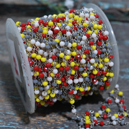 Spectrum Multi-Color Hydro Faceted Beaded Rosary With Silver Plated Linking Chain for Crafting