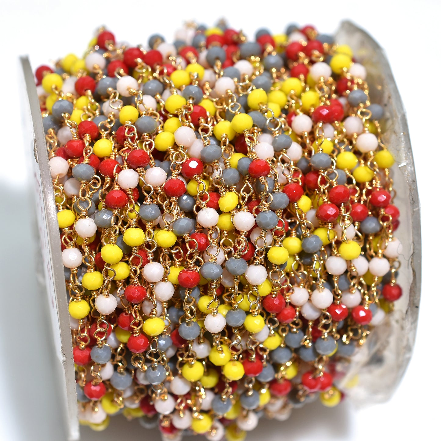 Colourful Hydro Beaded Rosary - Wholesale Gold Plated Stone Chain Lot for Crafts & DIY Jewelry