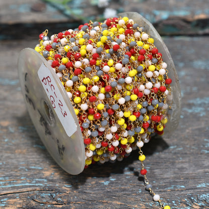 Colourful Hydro Beaded Rosary - Wholesale Gold Plated Stone Chain Lot for Crafts & DIY Jewelry