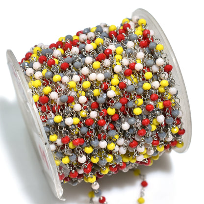 Spectrum Multi-Color Hydro Faceted Beaded Rosary With Silver Plated Linking Chain for Crafting