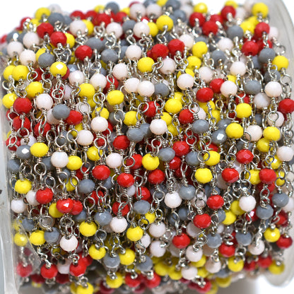 Spectrum Multi-Color Hydro Faceted Beaded Rosary With Silver Plated Linking Chain for Crafting