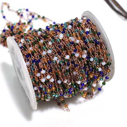 Glamour Multi Disco Hydro Faceted Rosary Chain – Rose Gold Plated Wire Wrapped Beads For Crafting