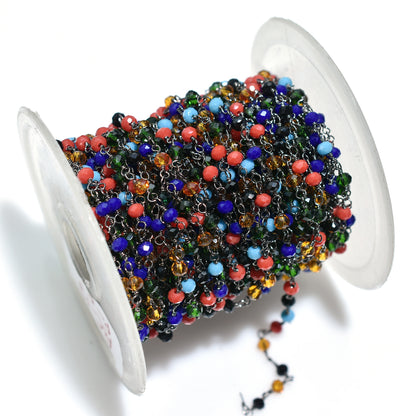 Color Splash Hydro Beaded Rosary Chain – Black Metal Plated Gemstone Links For DIY Jewelry