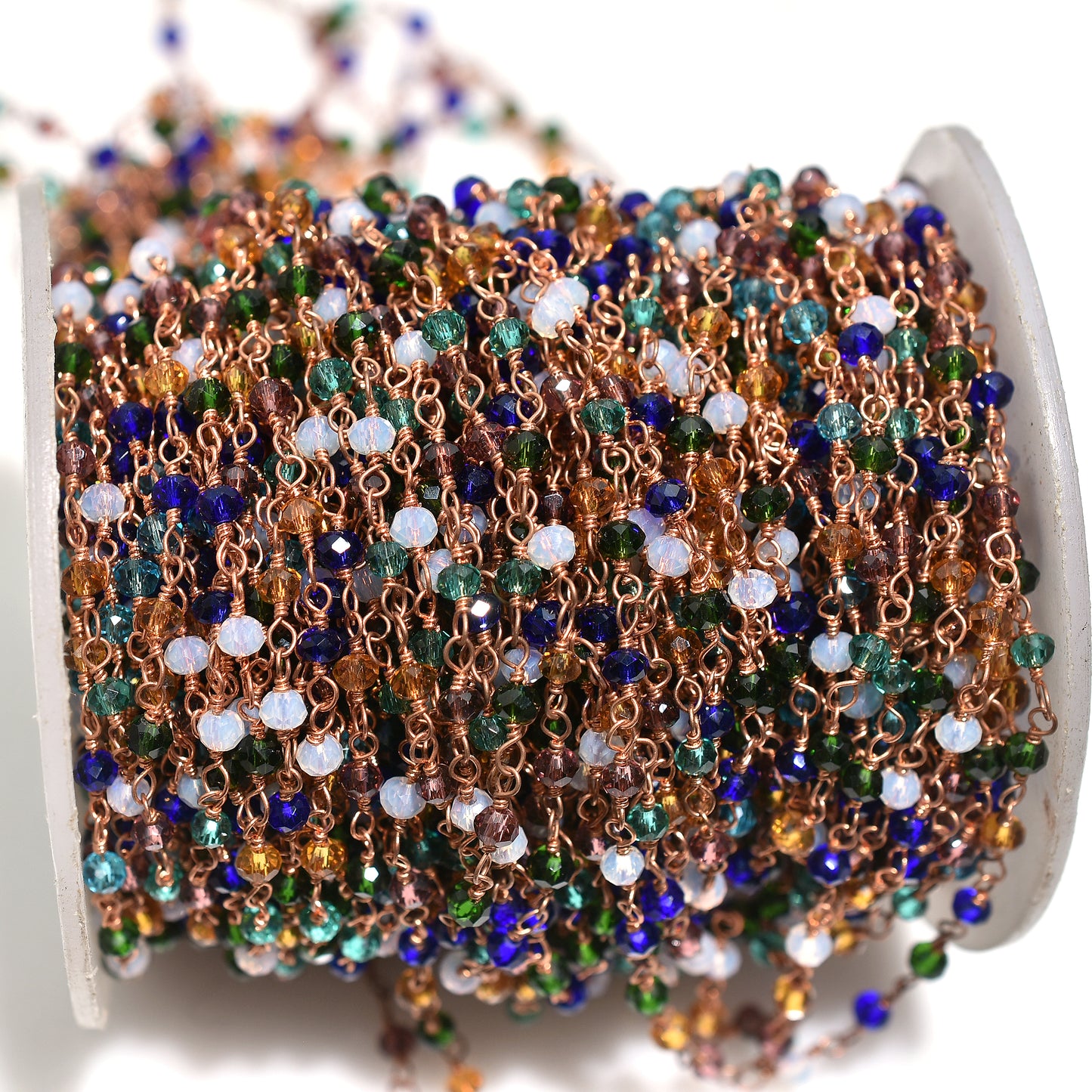 Glamour Multi Disco Hydro Faceted Rosary Chain – Rose Gold Plated Wire Wrapped Beads For Crafting
