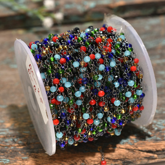 Wholesale Multi Disco Hydro Beaded Rosary Chain – Handmade Black Metal Plated Links for Jewelry Crafts