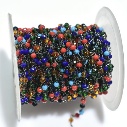 Color Splash Hydro Beaded Rosary Chain – Black Metal Plated Gemstone Links For DIY Jewelry